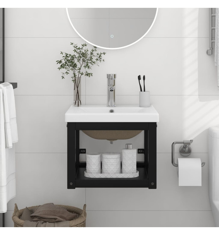 Cadre de lavabo de salle de bain vasque à encastrer Noir Fer | Mobilier & Déco
