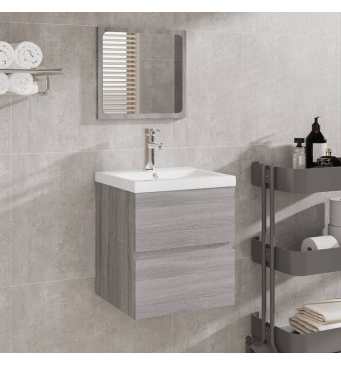 Armoire lavabo de salle de bain et bassin et miroir sonoma gris | Mobilier & Déco