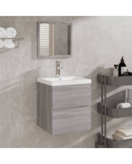 Armoire lavabo de salle de bain et bassin et miroir sonoma gris | Mobilier & Déco