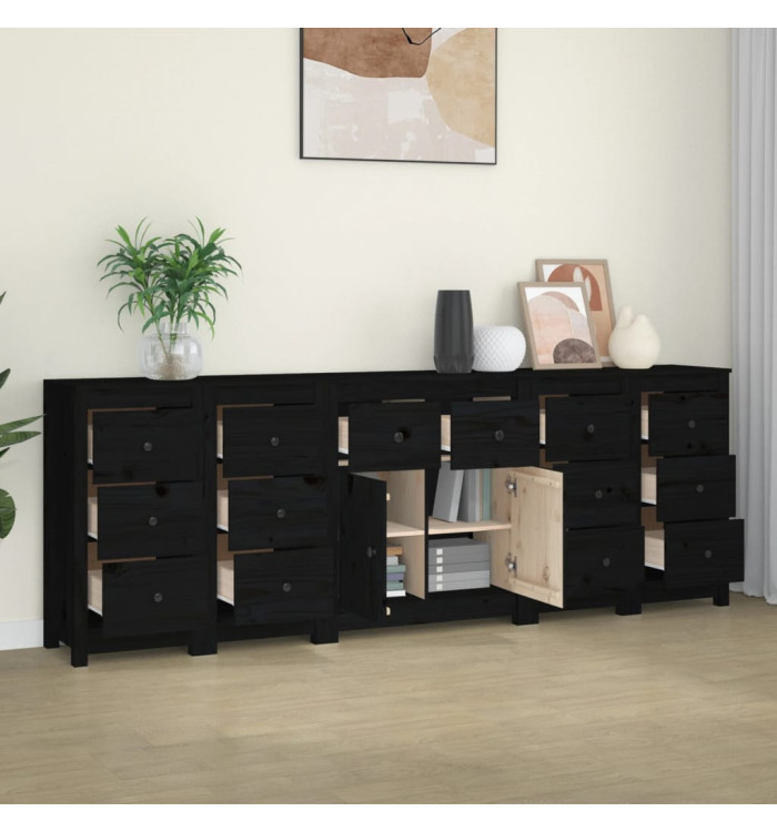 Buffet Noir 230x35x80 cm Bois massif de pin | Mobilier & Déco