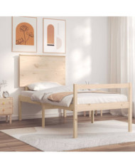 Lit pour personne âgée et tête de lit 90x200 cm bois massif | Mobilier & Déco