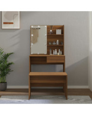 Ensemble de coiffeuse avec LED Chêne marron Bois d'ingénierie | Mobilier & Déco