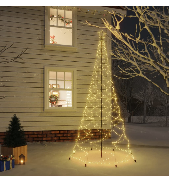 Arbre de Noël avec poteau en métal 500 LED blanches chaudes 3 m | Mobilier & Déco
