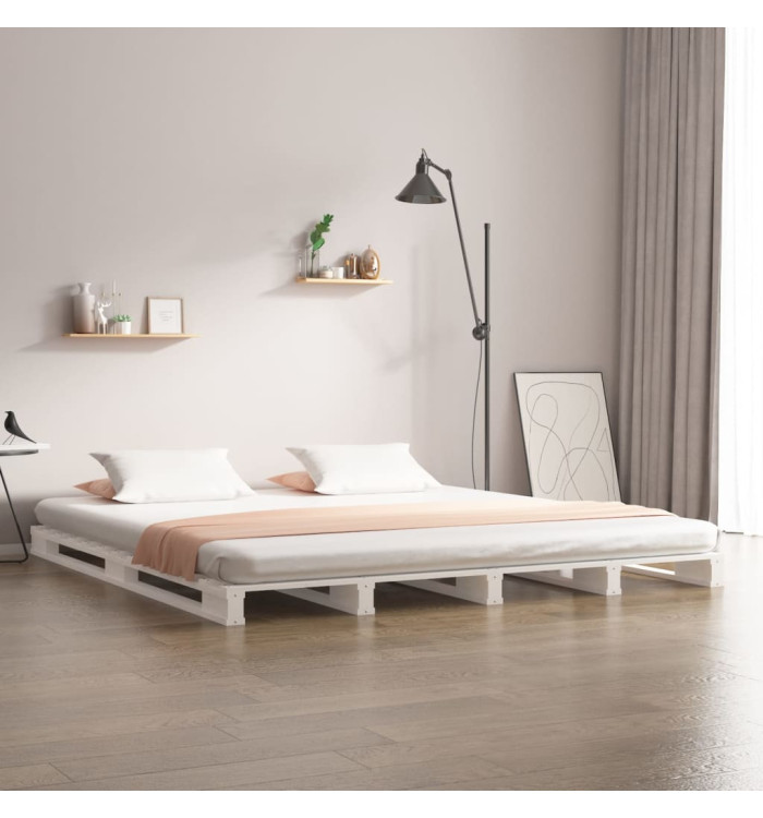 Lit de palette blanc 200x200 cm bois de pin massif | Mobilier & Déco