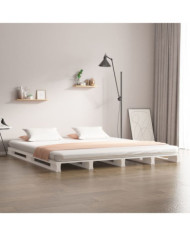 Lit de palette blanc 200x200 cm bois de pin massif | Mobilier & Déco