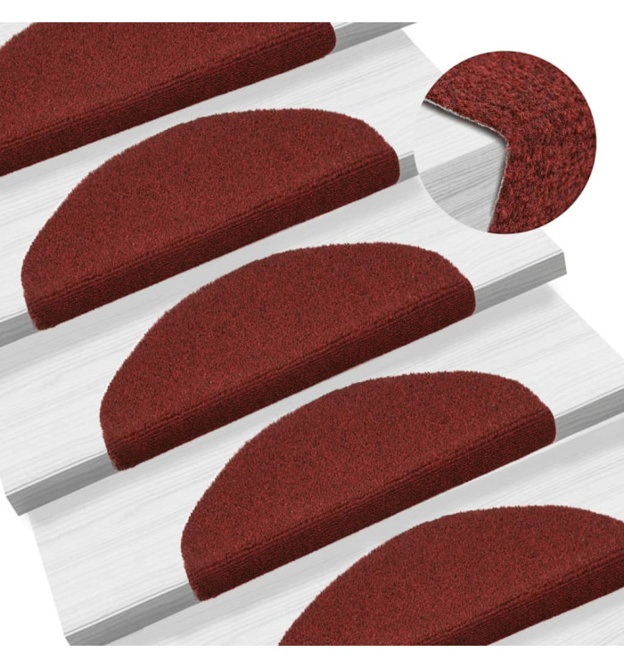 Tapis d'escalier auto-adhésif Poinçon aiguilleté 15 pcs Rouge | Mobilier & Déco