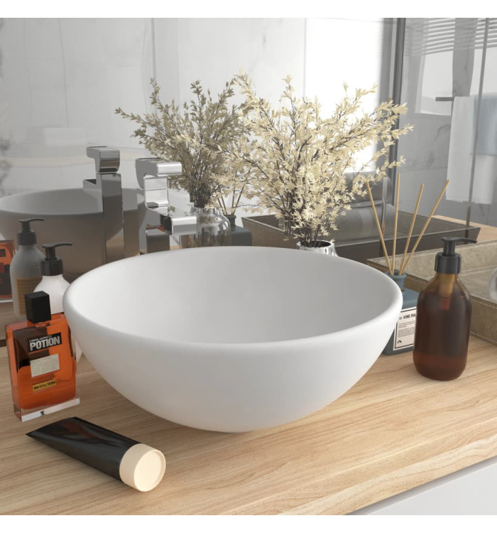 Lavabo rond de salle de bain Blanc mat 32,5x14 cm Céramique | Mobilier & Déco
