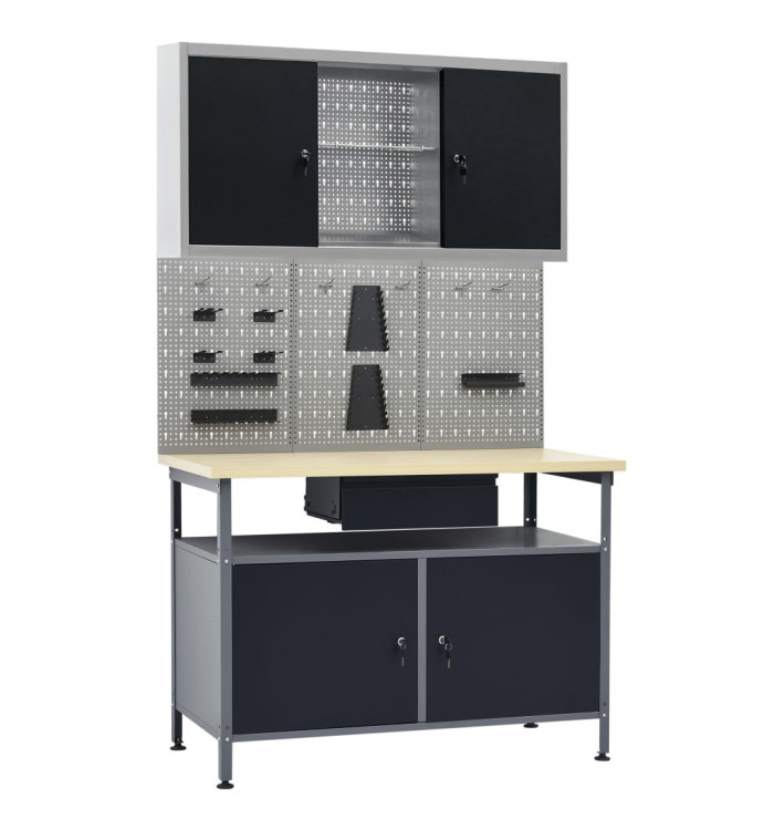 Établi avec 3 panneaux muraux et 1 armoire | Mobilier & Déco