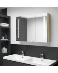 Armoire de salle de bain à miroir LED 89x14x62 cm chêne | Mobilier & Déco