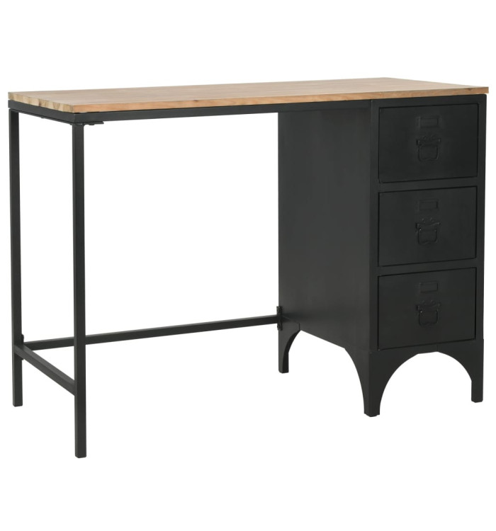 Bureau à piédestal unique Bois de sapin et acier 100x50x76 cm | Mobilier & Déco