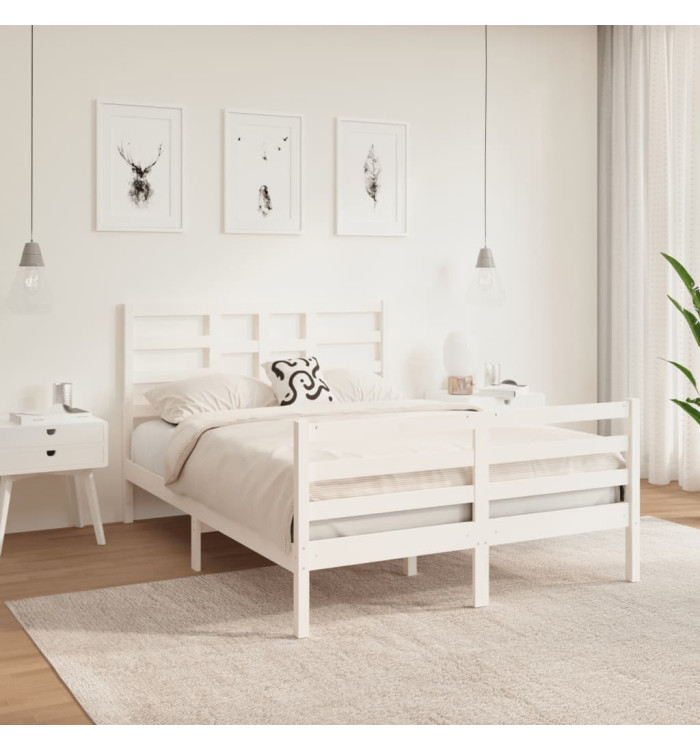 Cadre de lit sans matelas blanc bois massif 135x190 cm | Mobilier & Déco