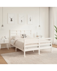 Cadre de lit sans matelas blanc bois massif 135x190 cm | Mobilier & Déco