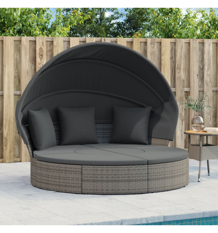Lit de repos d'extérieur avec auvent et coussins résine tressée | Mobilier & Déco