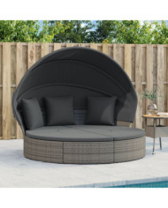 Lit de repos d'extérieur avec auvent et coussins résine tressée | Mobilier & Déco