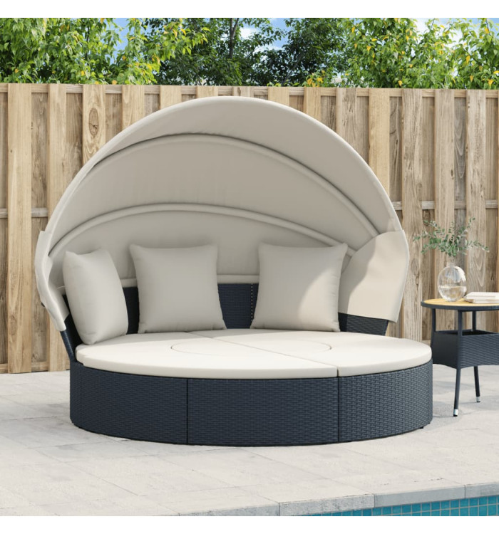 Lit de repos d'extérieur avec auvent et coussins résine tressée | Mobilier & Déco