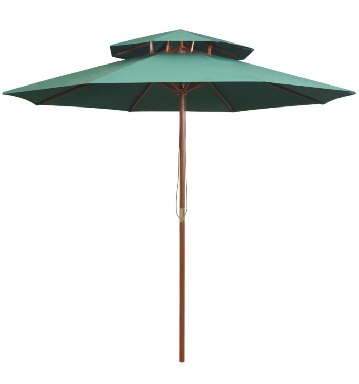 Parasol à deux étages avec poteau en bois 270 x 270 cm vert | Mobilier & Déco