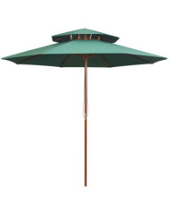 Parasol à deux étages avec poteau en bois 270 x 270 cm vert | Mobilier & Déco