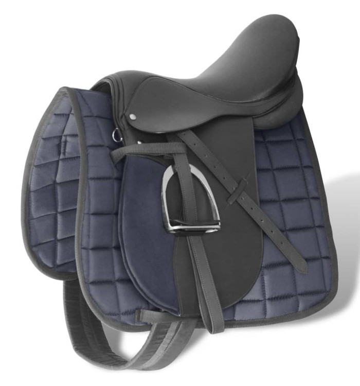 Set de selle équitation 17,5" en cuir véritable 18 cm 5 en 1 noir | Mobilier & Déco