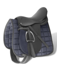Set de selle équitation 17,5" en cuir véritable 18 cm 5 en 1 noir | Mobilier & Déco