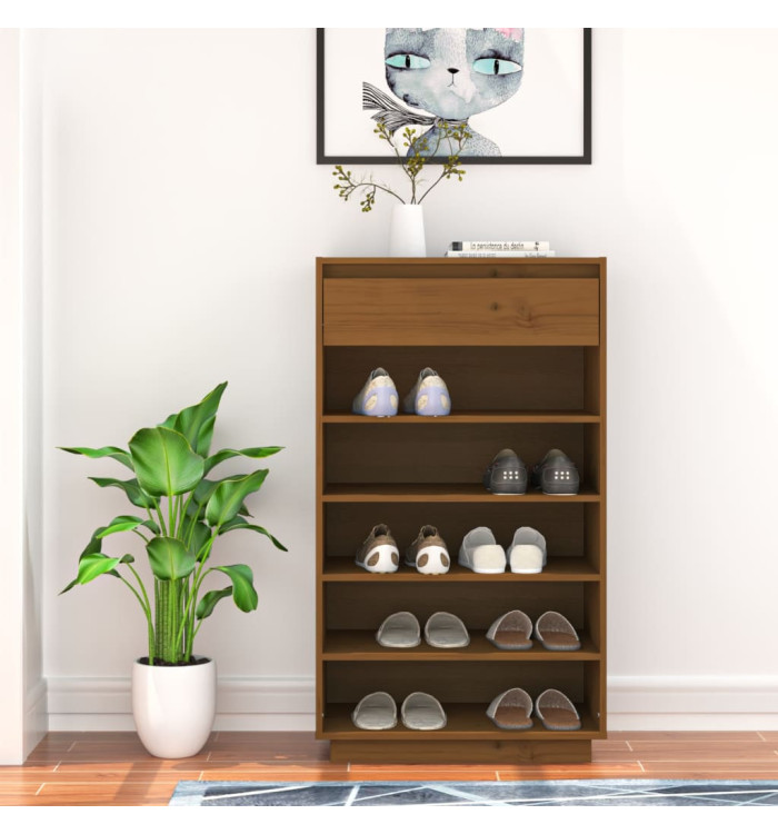 Armoire à chaussures Marron miel 60x34x105cm Bois de pin massif | Mobilier & Déco