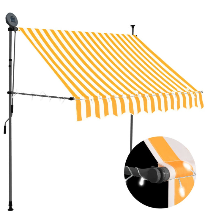Auvent manuel rétractable avec LED 150 cm Blanc et orange | Mobilier & Déco