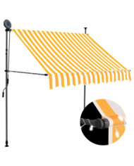 Auvent manuel rétractable avec LED 150 cm Blanc et orange | Mobilier & Déco