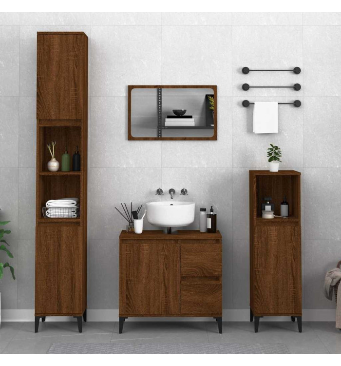 Armoire de bain chêne marron 65x33x60 cm bois d'ingénierie | Mobilier & Déco
