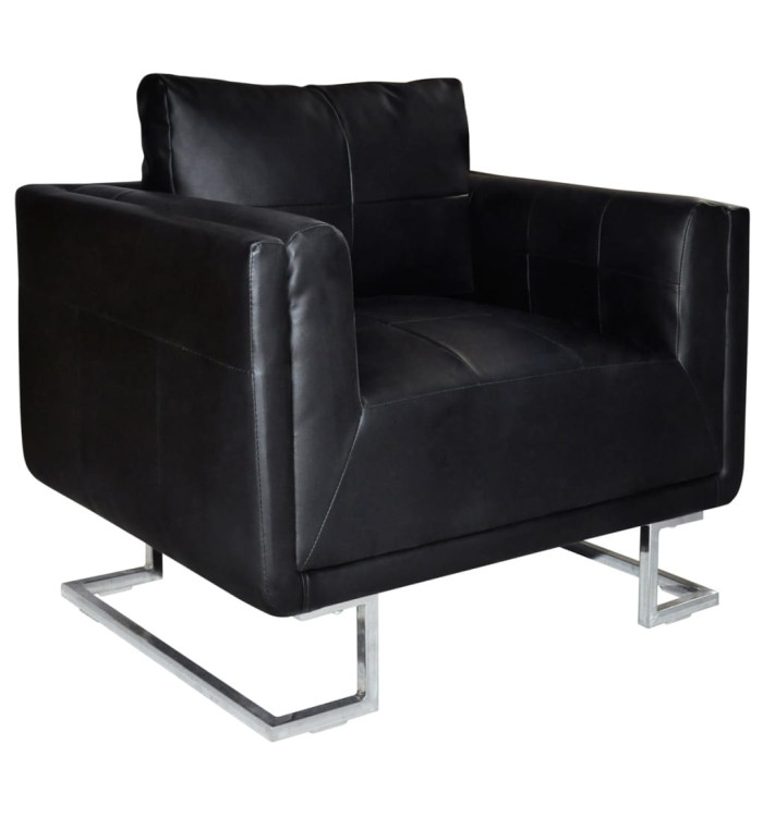Fauteuil cube avec pieds chromés Noir Similicuir | Mobilier & Déco
