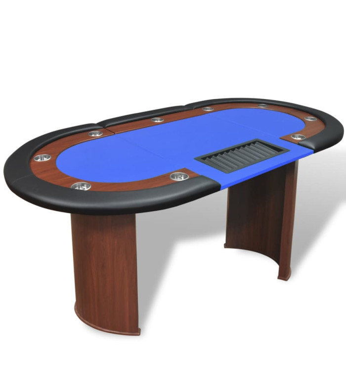 Table de poker pour 10 joueurs avec espace de croupier Bleu | Mobilier & Déco