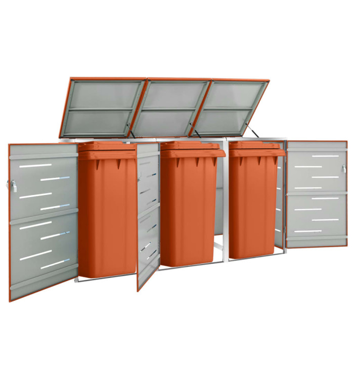 Abri pour trois poubelles 207x77,5x112,5 cm Inox | Mobilier & Déco