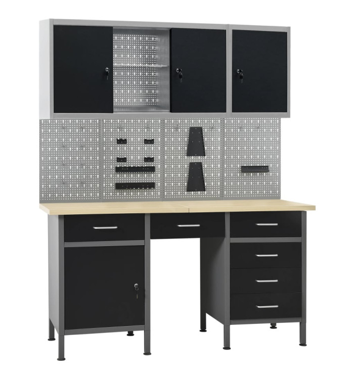 Établi avec 4 panneaux muraux et 2 armoires | Mobilier & Déco