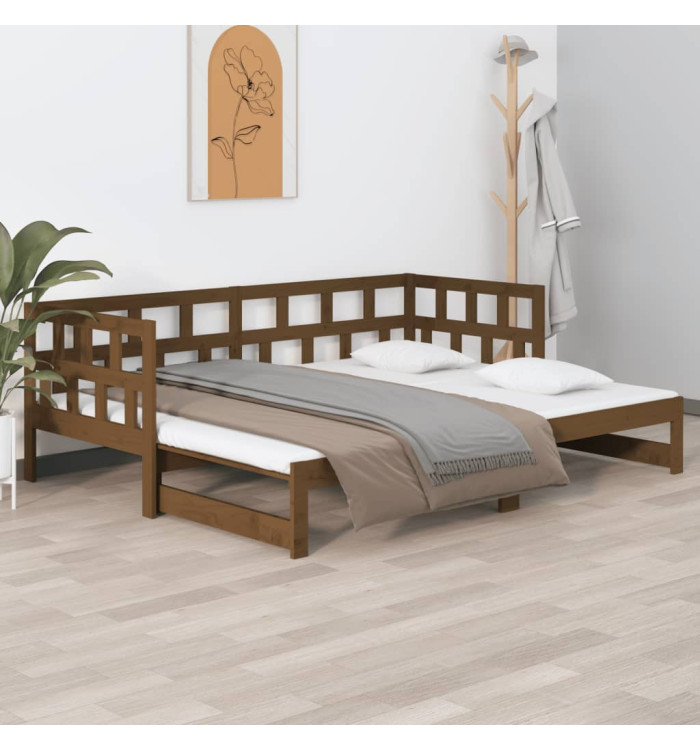 Lit coulissant sans matelas marron miel 2x(90x190) cm | Mobilier & Déco