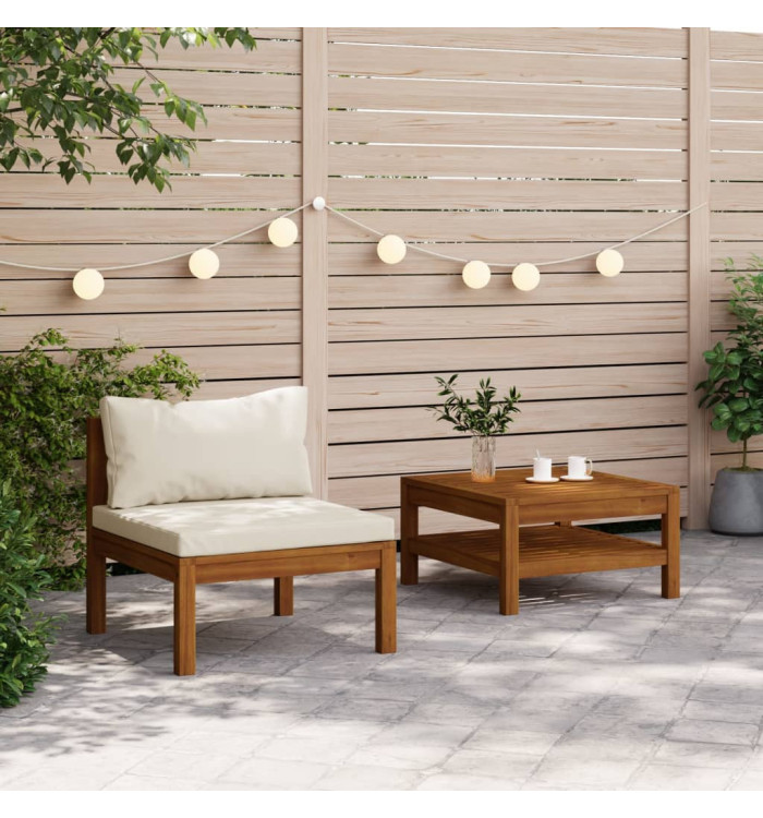 Ensemble de canapés 2 pcs et coussins blanc crème Acacia solide | Mobilier & Déco