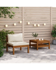 Ensemble de canapés 2 pcs et coussins blanc crème Acacia solide | Mobilier & Déco