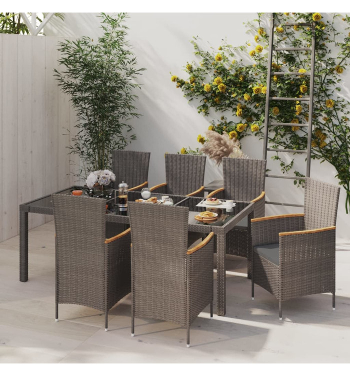 Ensemble à manger d'extérieur 7 pcs et coussins Résine tressée | Mobilier & Déco