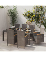 Ensemble à manger d'extérieur 7 pcs et coussins Résine tressée | Mobilier & Déco