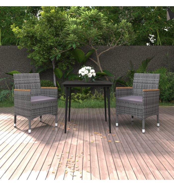 Ensemble à manger de jardin coussins 3 pcs Résine tressée Verre | Mobilier & Déco