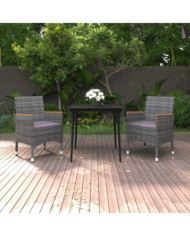 Ensemble à manger de jardin coussins 3 pcs Résine tressée Verre | Mobilier & Déco