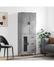 Buffet haut Gris béton 69,5x34x180 cm Bois d'ingénierie | Mobilier & Déco