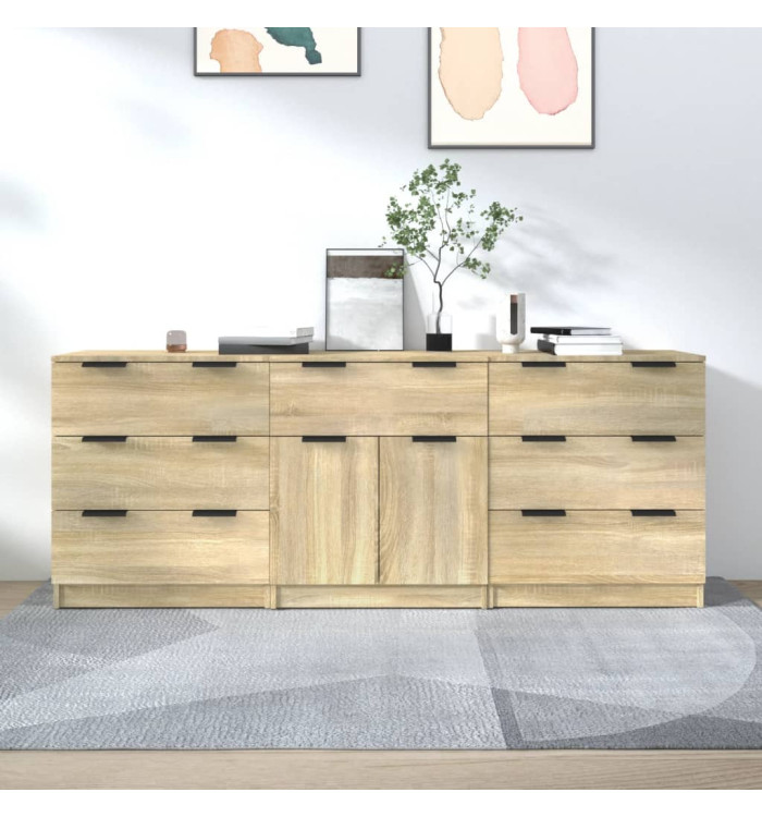 Buffets 3 pcs Chêne sonoma Bois d'ingénierie | Mobilier & Déco