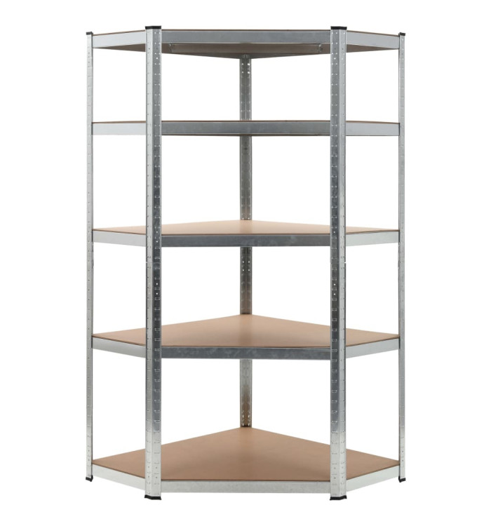 Étagère d'angle à 5 niveaux Argenté Acier et bois d'ingénierie | Mobilier & Déco
