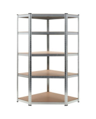 Étagère d'angle à 5 niveaux Argenté Acier et bois d'ingénierie | Mobilier & Déco