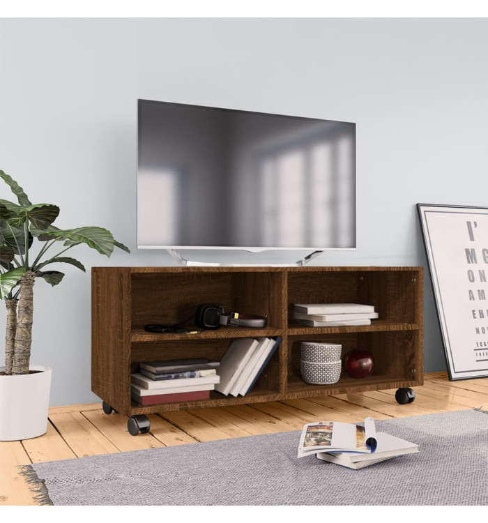 Meuble TV sur roulettes Chêne marron 90x35x35cm Bois ingénierie | Mobilier & Déco