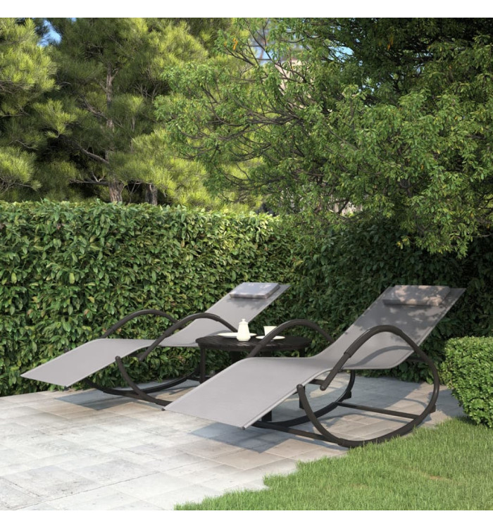 Chaises longues à bascule 2 pcs Gris Acier et textilène | Mobilier & Déco