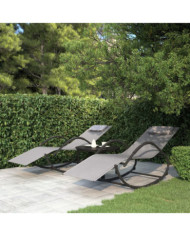 Chaises longues à bascule 2 pcs Gris Acier et textilène | Mobilier & Déco