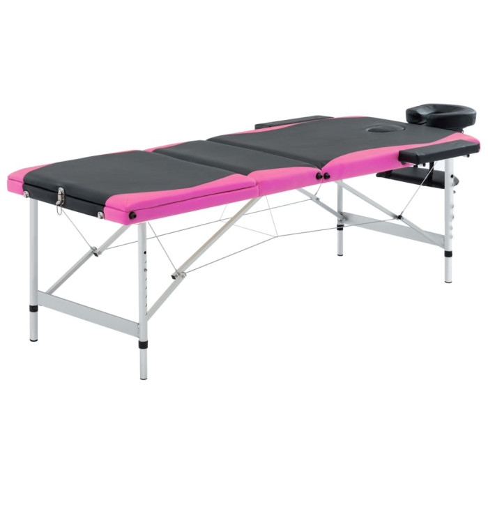 Table de massage pliable 3 zones Aluminium Noir et rose | Mobilier & Déco