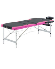 Table de massage pliable 3 zones Aluminium Noir et rose | Mobilier & Déco