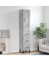 Buffet haut Gris béton 34,5x34x180 cm Bois d'ingénierie | Mobilier & Déco
