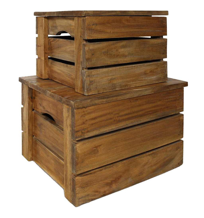 Ensemble de caisse de rangement 2 pcs bois d'acajou massif | Mobilier & Déco