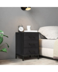 Table de chevet Noir 40x30x55 cm Bois de pin massif | Mobilier & Déco